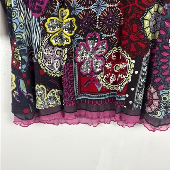 Taifun Multicoloured 3/4 Sleeve Ruffled Hem Graphic Blouse Size 14 - Picture 7 of 12